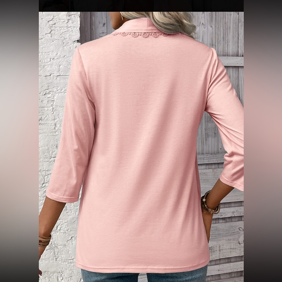 MODLILY ® Light Pink 3/4 Sleeve Fake Two Piece Twinset size L - Picture 2 of 7